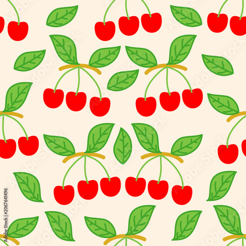 Seamless pattern with red cherries