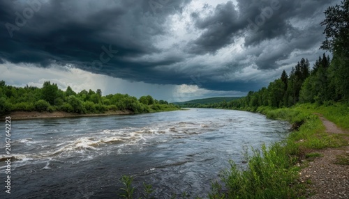 Steep Riverbank Under Storm Clouds