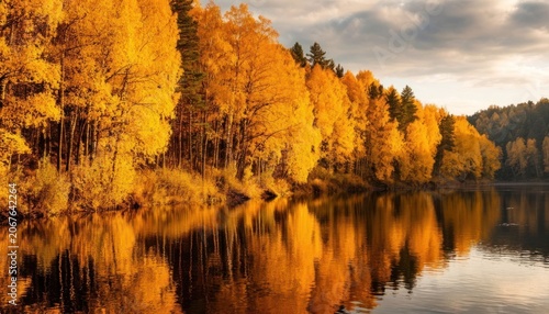 Autumn Riverbank with Colorful Trees