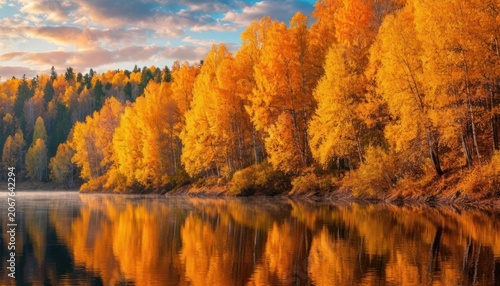 Autumn Riverbank with Colorful Trees