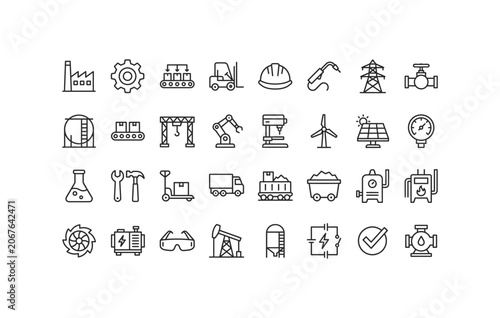 Industrial manufacturing factory automation and heavy engineering line icon mega set