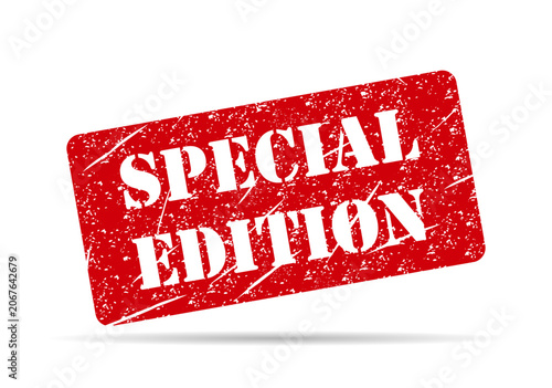 Special edition stamp symbol shadow, label sticker sign button, text banner vector illustration .
