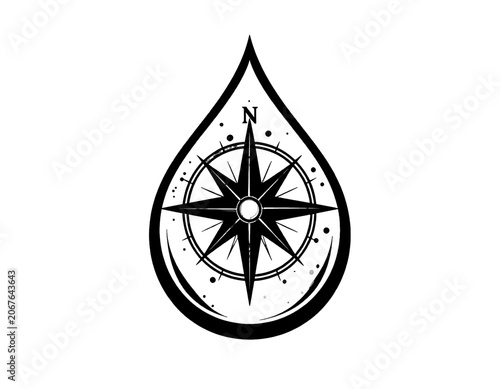 Fotografi A navigational compass inside a water droplet shape