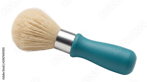 shaving brush with light bristles and metal ferrule isolated png