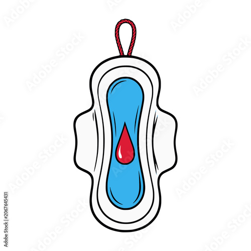 Menstrual Pad: A hygiene product for menstruation, featuring absorption layers and wings, depicting blood for clarity.