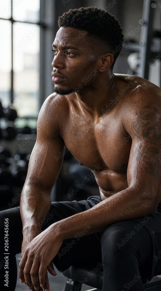 Fototapeta premium Fit athlete resting in gym