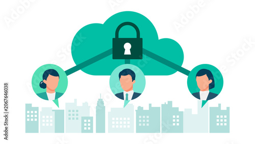 Fotografía Business professionals from different locations securely connecting to a protect