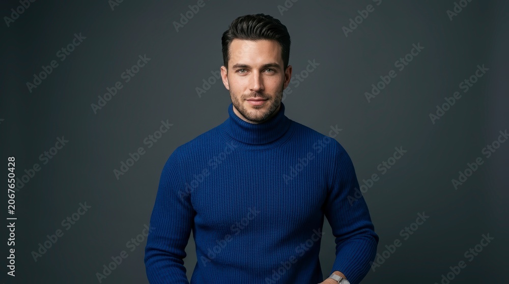 Obraz premium Man wearing blue sweater, standing confidently