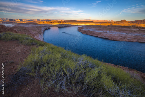Lake Powell on Colorado river in Arizona, US at sunset