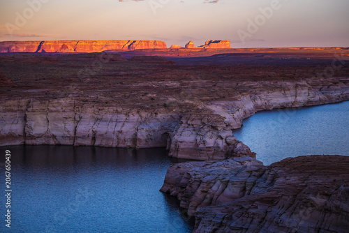 Lake Powell on Colorado river in Arizona, US at sunset