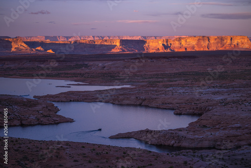 Lake Powell on Colorado river in Arizona, US at sunset