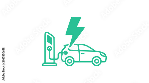 Electric car charging at station with lightning