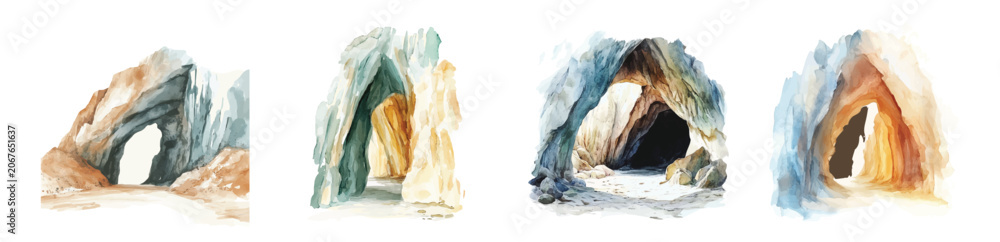 Fototapeta premium A Collection of cave painting designs, Hand-painted style, vectorized, vector set available in EPS, Plant set, vector set available in EPS, Simple Hand-painted watercolor style