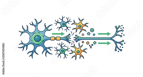 Valokuva Illustration of a healthy neuron transmitting signals to other neurons