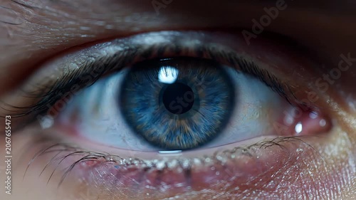Vivid Blue Eye Reflecting Rainbow Prismatic Light in Close Up