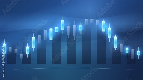Glowing Blue Candlestick Chart Business Background Fluctuating Digital Financial Trading Data Loop