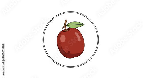 red apple with green leaf in circle vector illustration