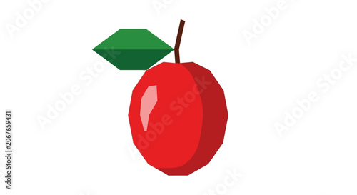 red apple with green leaf vector illustration