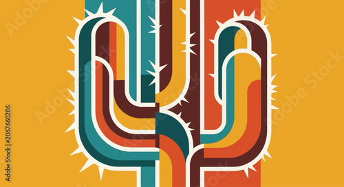 Εκτύπωση καμβά Retro style saguaro cactus vector illustration in bold colors
