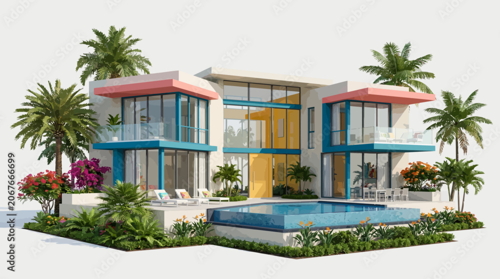 Fototapeta premium Modern Tropical Luxury House Exterior Design.