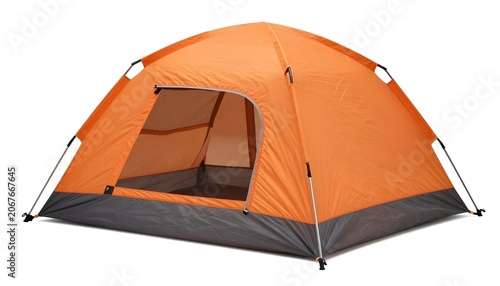 Bright orange dome tent with a dark gray base, perfect for outdoor adventures