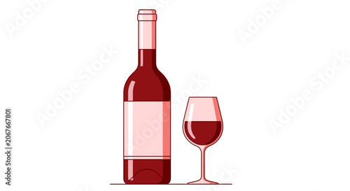 Red wine bottle and glass.