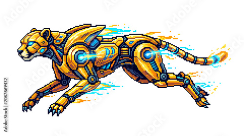 Robotic Cheetah Running Fast Outdoors.