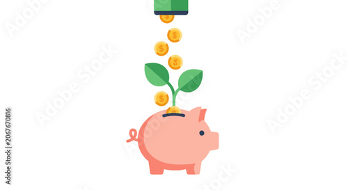 Pink Pig with Green Plant Growing.
