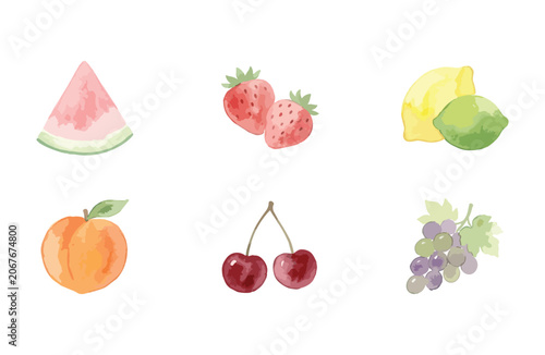 Watercolor summer fruits minimalist icons set