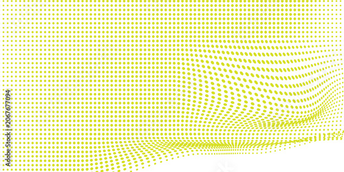 Yellow green halftone dots background. Abstract lime yellow pop art pattern gradient texture isolated on white.