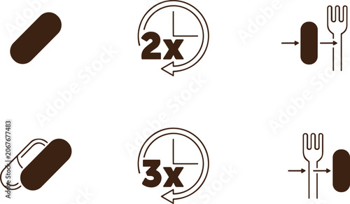 Photos Medical prescription pill dosage instruction icon set for patient capsule schedu