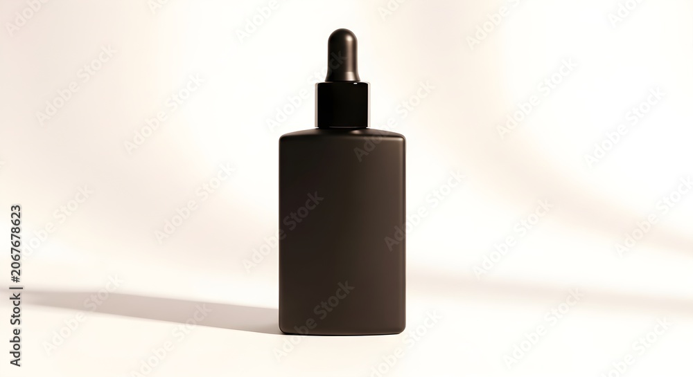 Naklejka premium A matte black dropper bottle isolated on white background