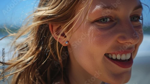 Close Up Female Ear and Hair in Breeze