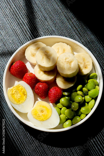 Close-up of healthy breakfast on a white plate