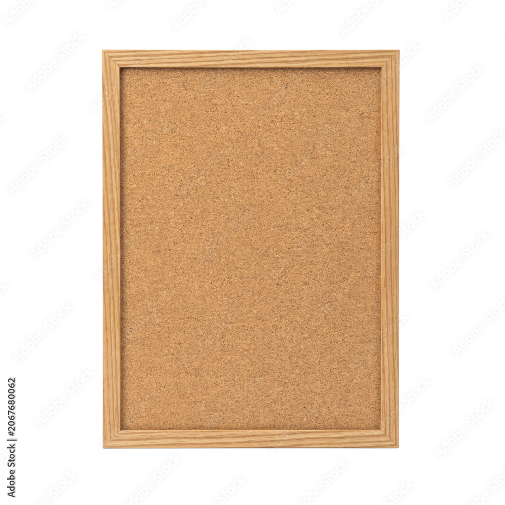 Fototapeta premium A square corkboard with a light colored wooden frame on transparent background