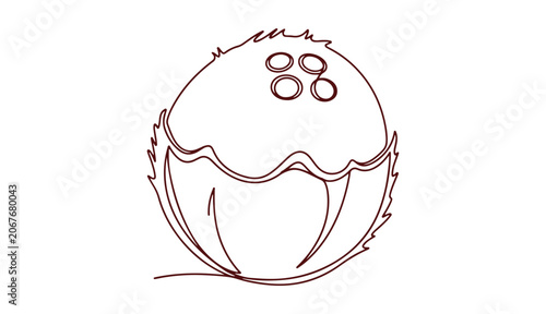 Editable coconut illustration with bold outlines for children’s coloring activities.