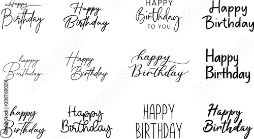 Happy birthday text typography bundle with minimalist handwritten script fonts