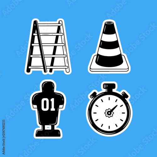 Sports training and fitness equipment icons vector illustration