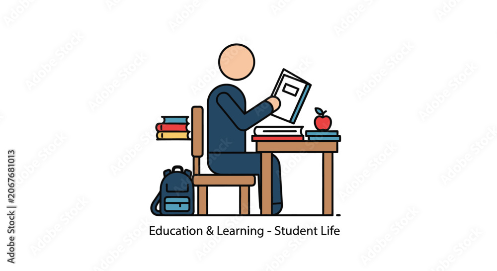 Fototapeta premium Student sitting at desk with laptop.
