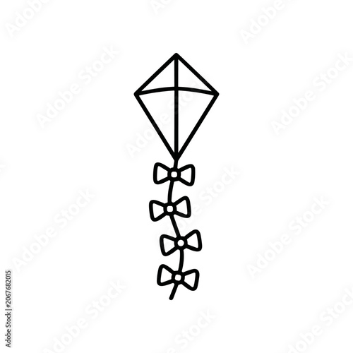 Kite with multiple decorative bows attached.