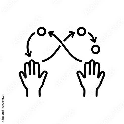Hands with arrows and circles moving.