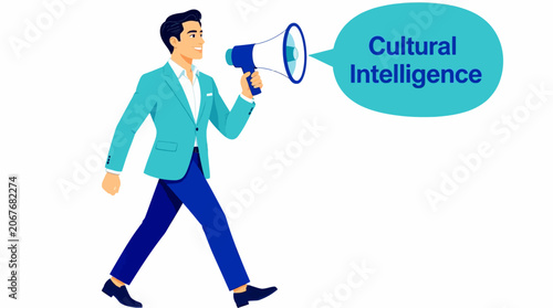 Man with megaphone promoting cultural intelligence concept.