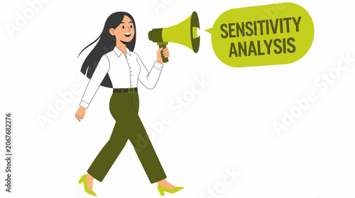 Woman holding megaphone for sensitivity analysis announcement.