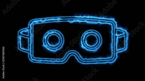 VR Headset Virtual Reality Glasses Neon Electric Energy Blue Glow Abstract Technology Background Loop Motion Animation