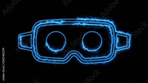 Virtual Reality VR Headset Glasses Neon Electric Energy Blue Glow Abstract Technology Background Loop Motion Animation