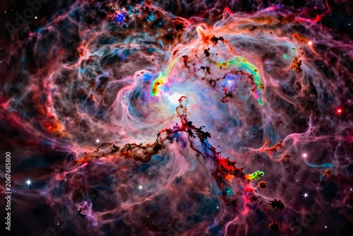 A colorful nebula with stars in the background. 