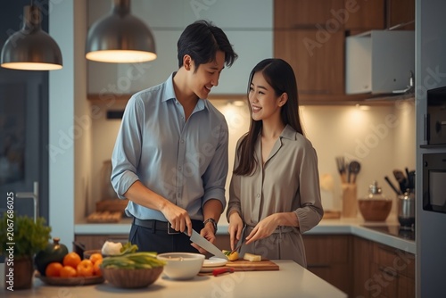 couple cooking together