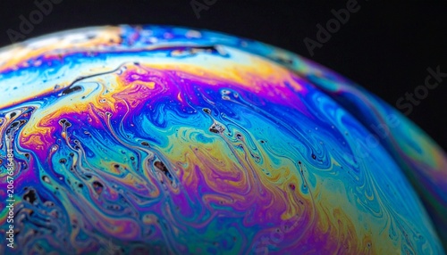 Vibrant colorful soap bubble macro.