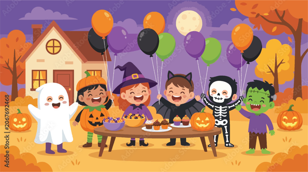 Naklejka premium anak-anak mengenakan kostum Halloween