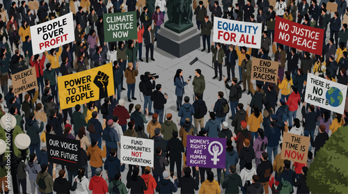 Tableau sur toile Diverse Crowd Protesting for Social Justice and Environmental Change with Signs